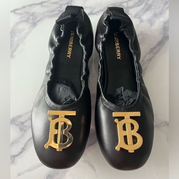 Burberry Women’s Laura Ballet‎ Flats, Black Leather, Size EUR 36.5, Retail $720 - Picture 6 of 9